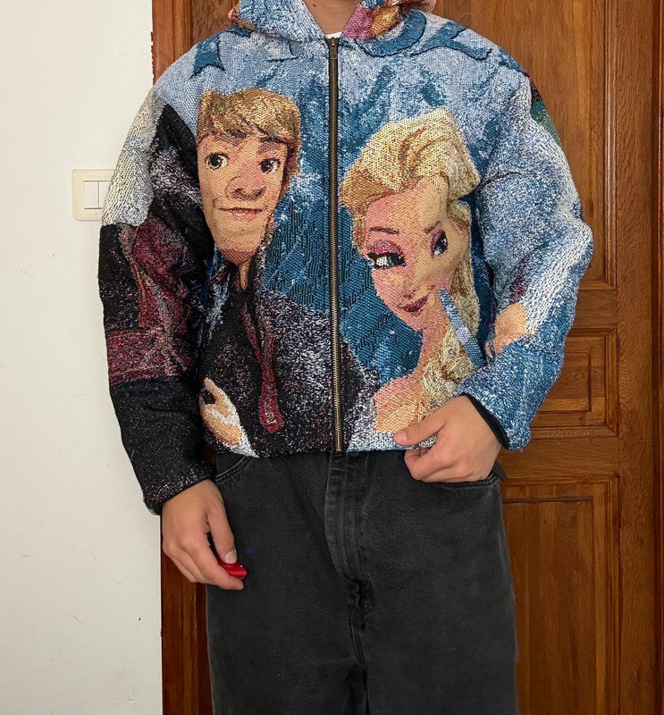Veste en tapisserie design unique vintage fait main upcyclé retravaillé tissé taille M n•703