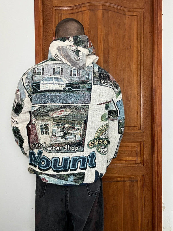 Veste en tapisserie design unique vintage fait main upcyclé retravaillé tissé taille M n•704