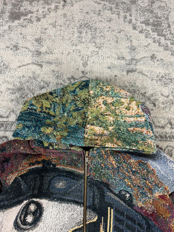 Veste en tapisserie design unique vintage fait main upcyclé retravaillé tissé taille M n•706