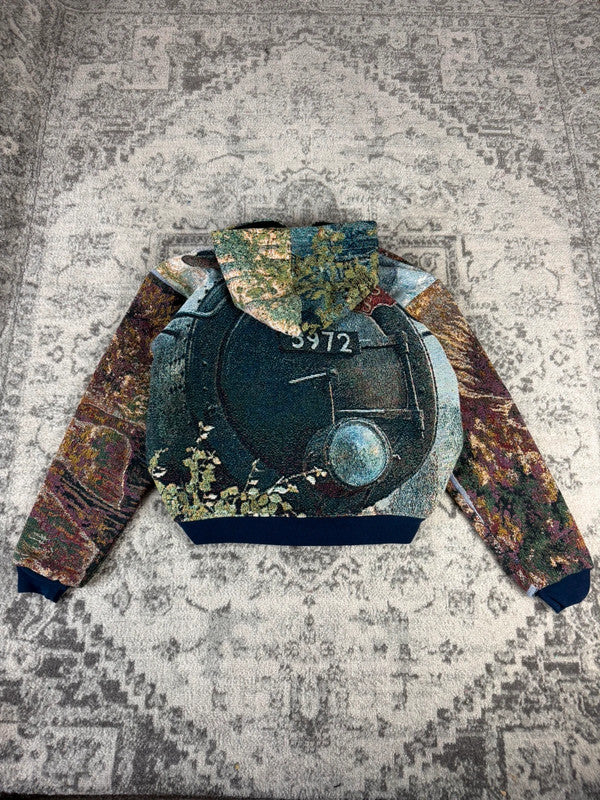Veste en tapisserie design unique vintage fait main upcyclé retravaillé tissé taille M n•706