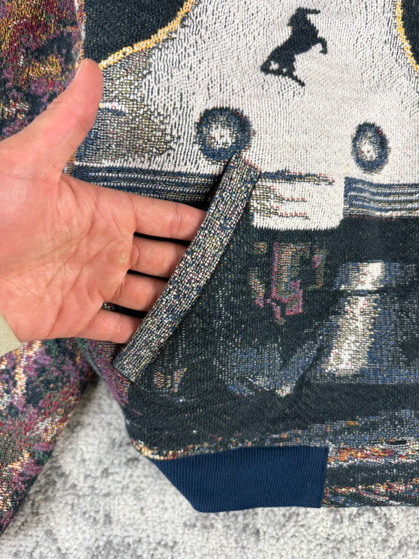 Veste en tapisserie design unique vintage fait main upcyclé retravaillé tissé taille M n•706