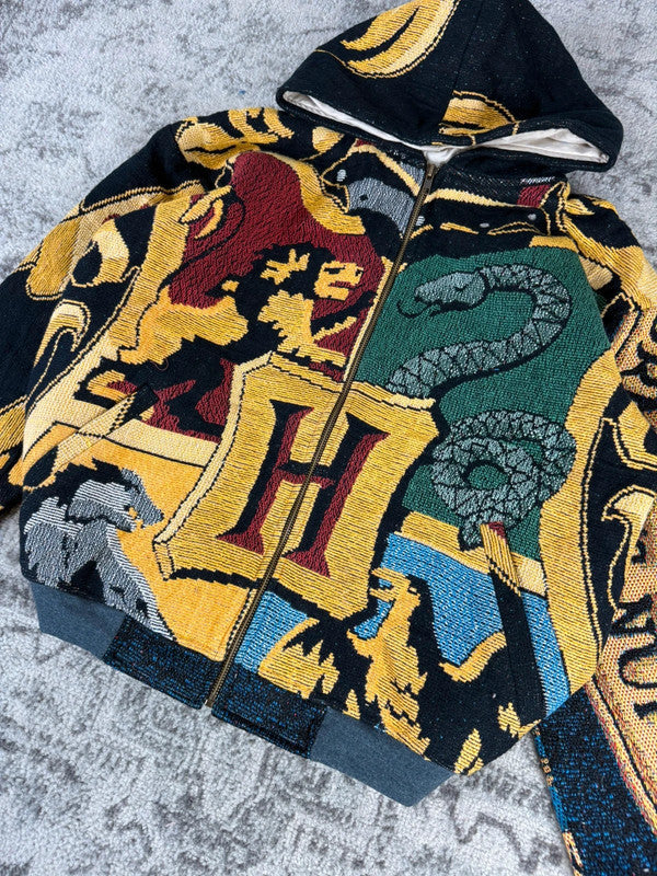 Veste en tapisserie design unique vintage fait main upcyclé retravaillé tissé taille M n•707