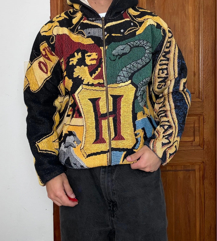 Veste en tapisserie design unique vintage fait main upcyclé retravaillé tissé taille M n•707