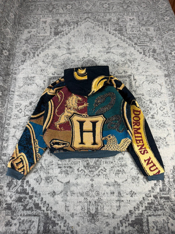 Veste en tapisserie design unique vintage fait main upcyclé retravaillé tissé taille M n•707