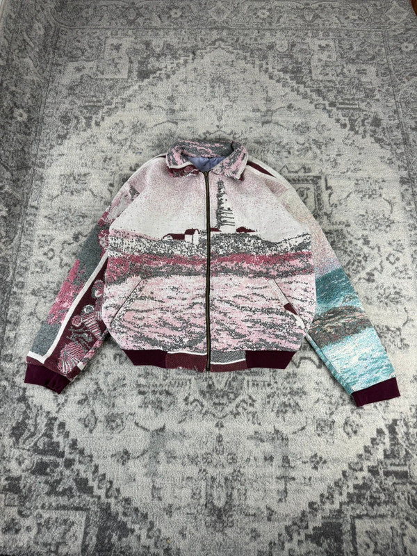 Veste en tapisserie design unique vintage fait main upcyclé retravaillé tissé taille M n•709