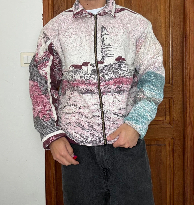 Veste en tapisserie design unique vintage fait main upcyclé retravaillé tissé taille M n•709
