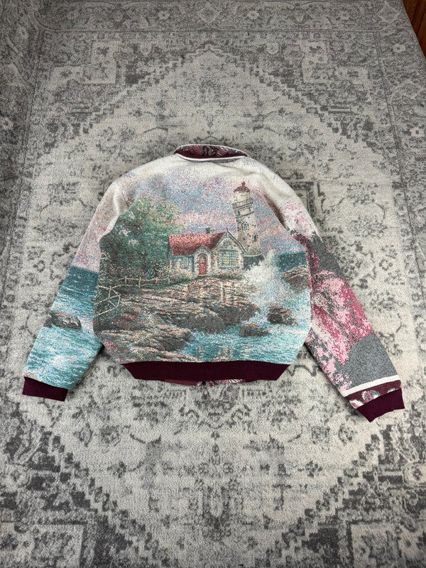 Veste en tapisserie design unique vintage fait main upcyclé retravaillé tissé taille M n•709