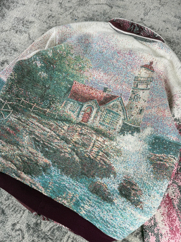 Veste en tapisserie design unique vintage fait main upcyclé retravaillé tissé taille M n•709