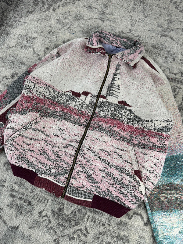 Veste en tapisserie design unique vintage fait main upcyclé retravaillé tissé taille M n•709