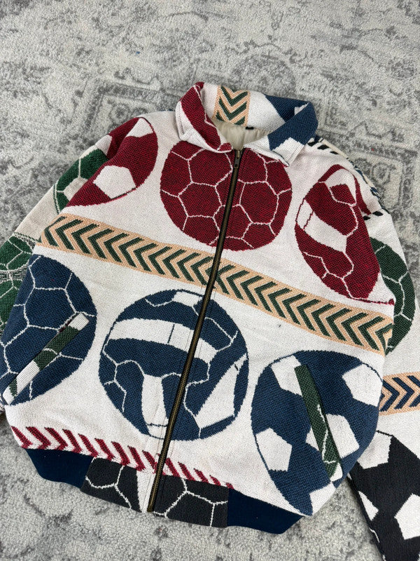 Veste en tapisserie design unique vintage fait main upcyclé retravaillé tissé taille M n•717