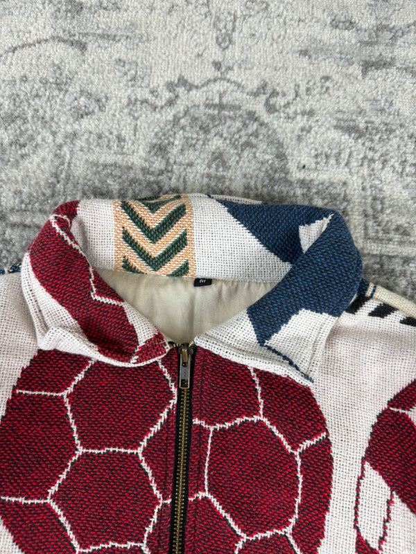 Veste en tapisserie design unique vintage fait main upcyclé retravaillé tissé taille M n•717