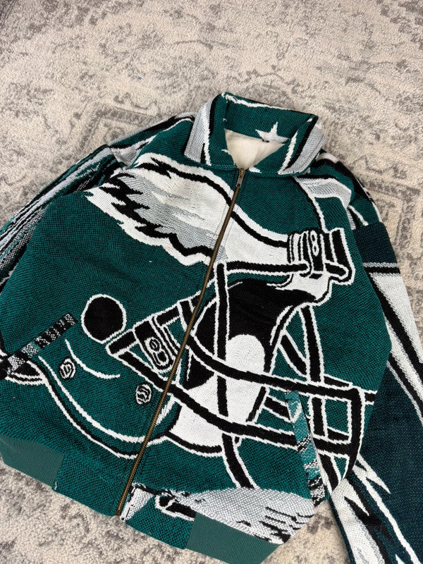 Veste en tapisserie design unique vintage fait main upcyclé retravaillé tissé taille M n•711