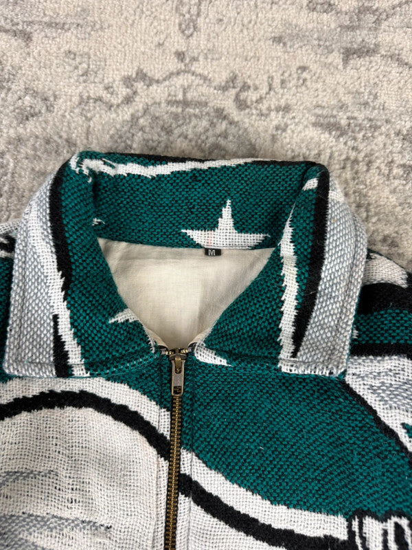 Veste en tapisserie design unique vintage fait main upcyclé retravaillé tissé taille M n•711