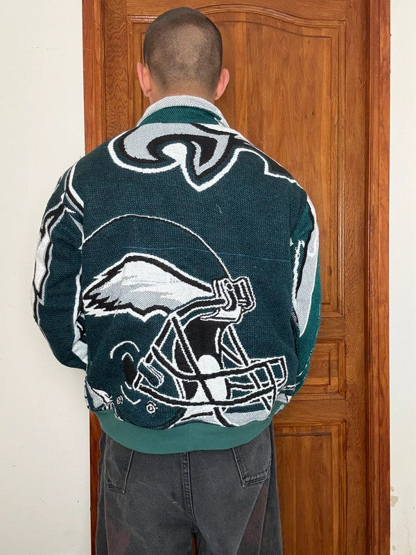 Veste en tapisserie design unique vintage fait main upcyclé retravaillé tissé taille M n•711