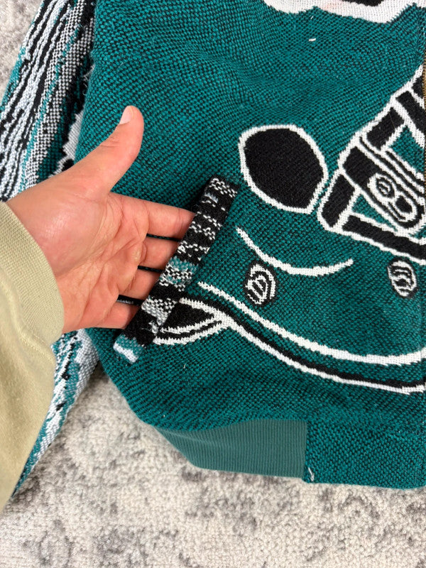 Veste en tapisserie design unique vintage fait main upcyclé retravaillé tissé taille M n•711