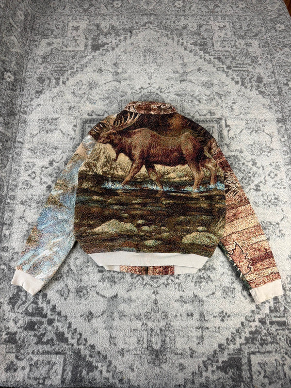 Veste en tapisserie design unique vintage fait main upcyclé retravaillé tissé taille M n•712