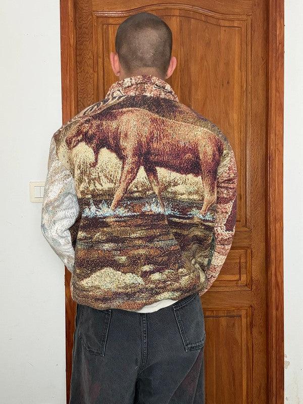 Veste en tapisserie design unique vintage fait main upcyclé retravaillé tissé taille M n•712