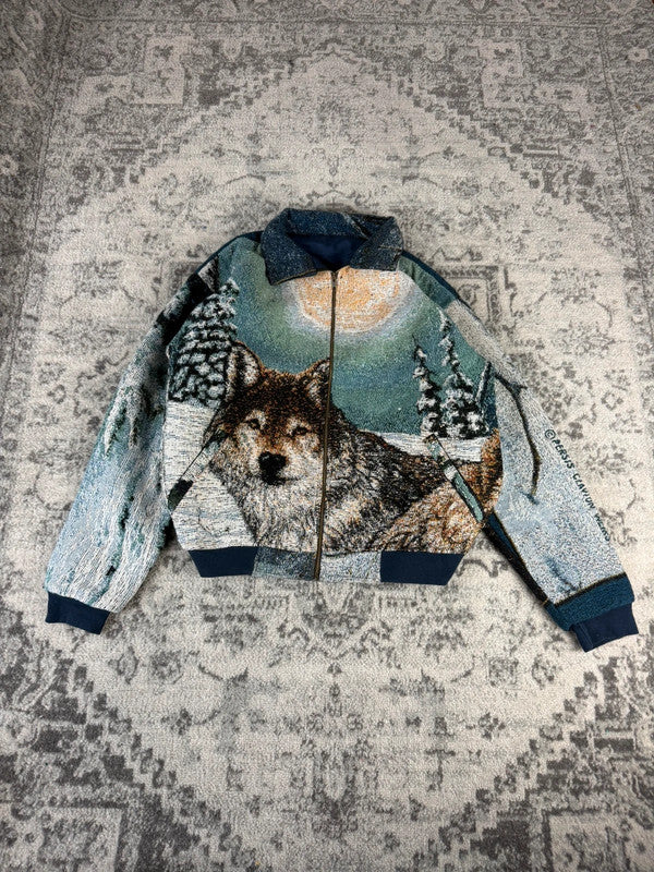Veste en tapisserie design unique vintage fait main upcyclé retravaillé tissé taille M n•713