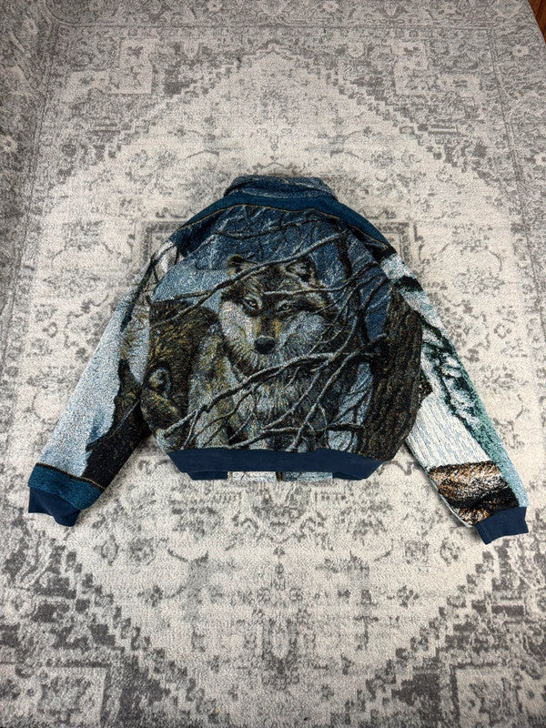 Veste en tapisserie design unique vintage fait main upcyclé retravaillé tissé taille M n•713