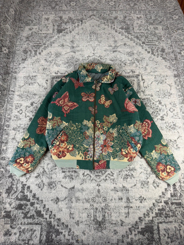 Veste en tapisserie design unique vintage fait main upcyclé retravaillé tissé taille M n•714