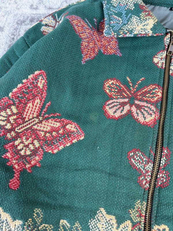 Veste en tapisserie design unique vintage fait main upcyclé retravaillé tissé taille M n•714