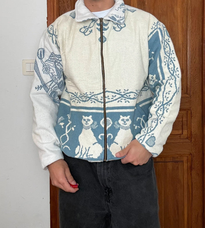 Veste en tapisserie design unique vintage fait main upcyclé retravaillé tissé taille M n•715