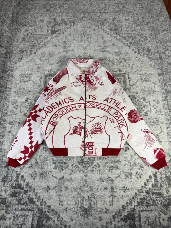 Veste en tapisserie design unique vintage fait main upcyclé retravaillé tissé taille M n•716