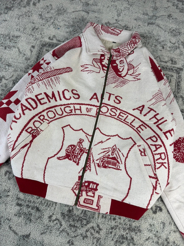 Veste en tapisserie design unique vintage fait main upcyclé retravaillé tissé taille M n•716