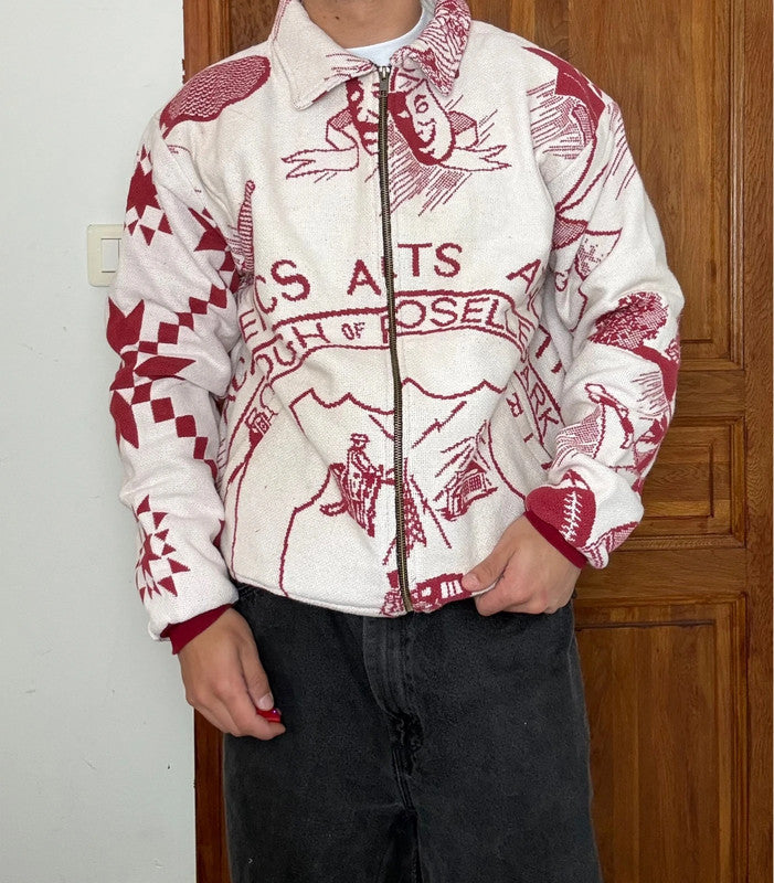 Veste en tapisserie design unique vintage fait main upcyclé retravaillé tissé taille M n•716