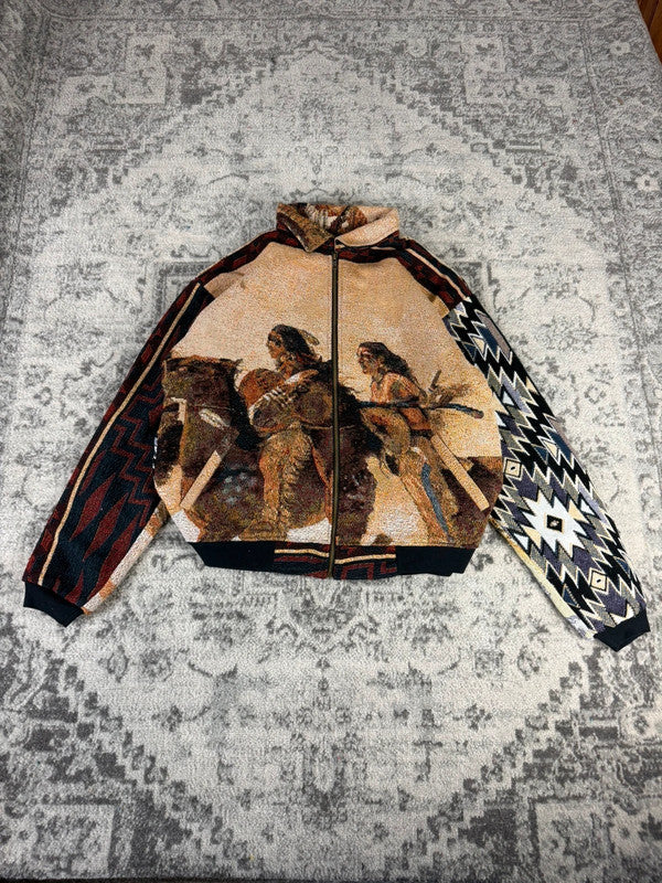 Veste en tapisserie design unique vintage fait main upcyclé retravaillé tissé taille M n•717