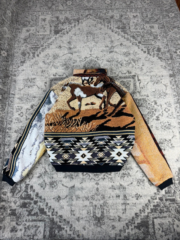 Veste en tapisserie design unique vintage fait main upcyclé retravaillé tissé taille M n•717