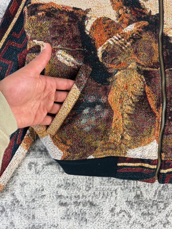 Veste en tapisserie design unique vintage fait main upcyclé retravaillé tissé taille M n•717