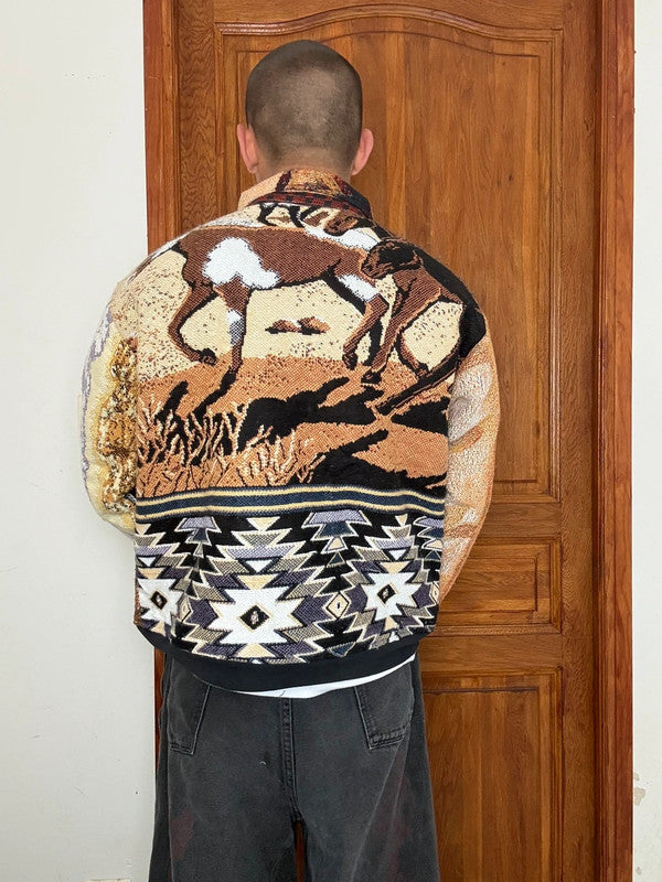 Veste en tapisserie design unique vintage fait main upcyclé retravaillé tissé taille M n•717