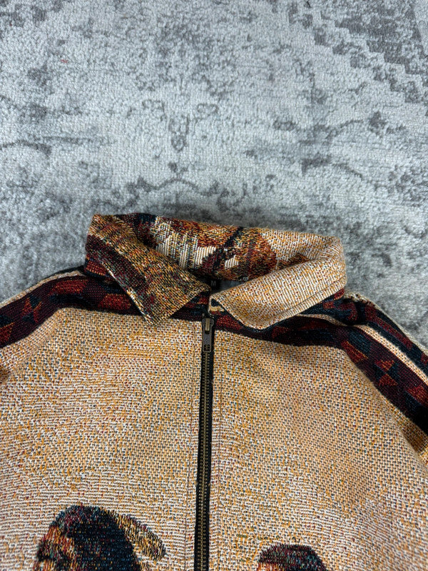 Veste en tapisserie design unique vintage fait main upcyclé retravaillé tissé taille M n•717