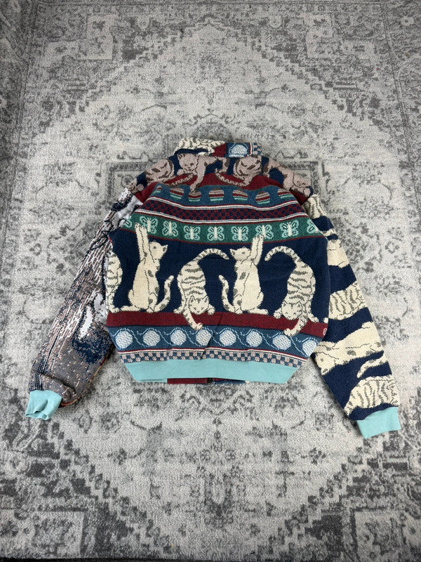 Veste en tapisserie design unique vintage fait main upcyclé retravaillé tissé taille M n•718