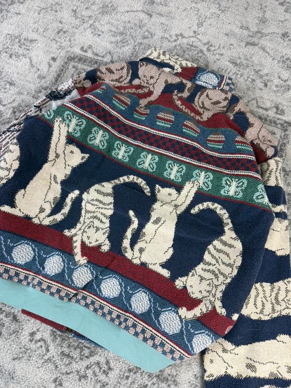 Veste en tapisserie design unique vintage fait main upcyclé retravaillé tissé taille M n•718