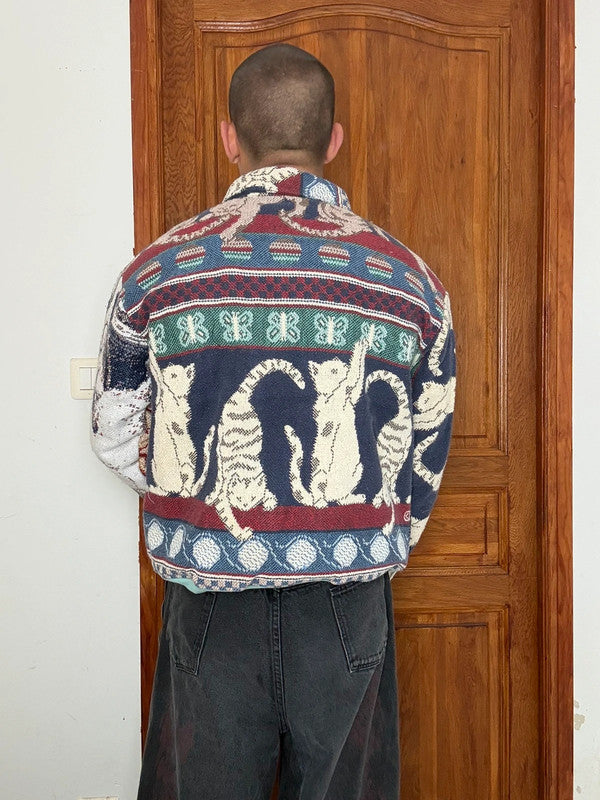 Veste en tapisserie design unique vintage fait main upcyclé retravaillé tissé taille M n•718