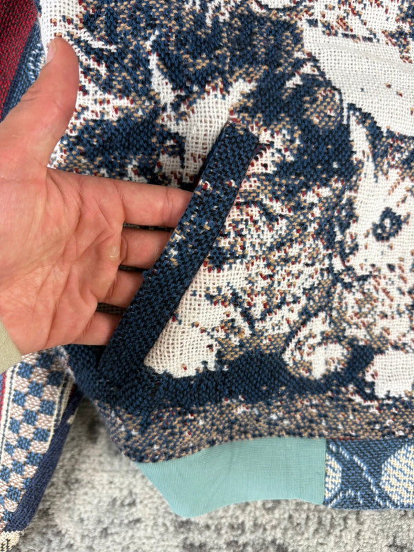 Veste en tapisserie design unique vintage fait main upcyclé retravaillé tissé taille M n•718