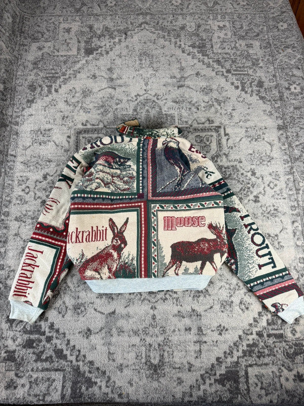 Veste en tapisserie design unique vintage fait main upcyclé retravaillé tissé taille M n•719