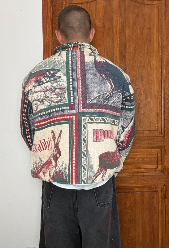 Veste en tapisserie design unique vintage fait main upcyclé retravaillé tissé taille M n•719