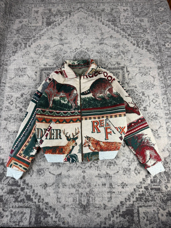 Veste en tapisserie design unique vintage fait main upcyclé retravaillé tissé taille M n•719