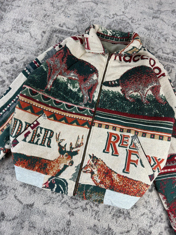 Veste en tapisserie design unique vintage fait main upcyclé retravaillé tissé taille M n•719