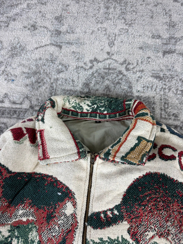 Veste en tapisserie design unique vintage fait main upcyclé retravaillé tissé taille M n•719