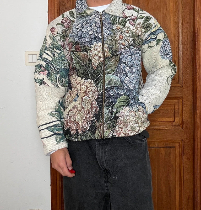 Veste en tapisserie design unique vintage fait main upcyclé retravaillé tissé taille M n•720