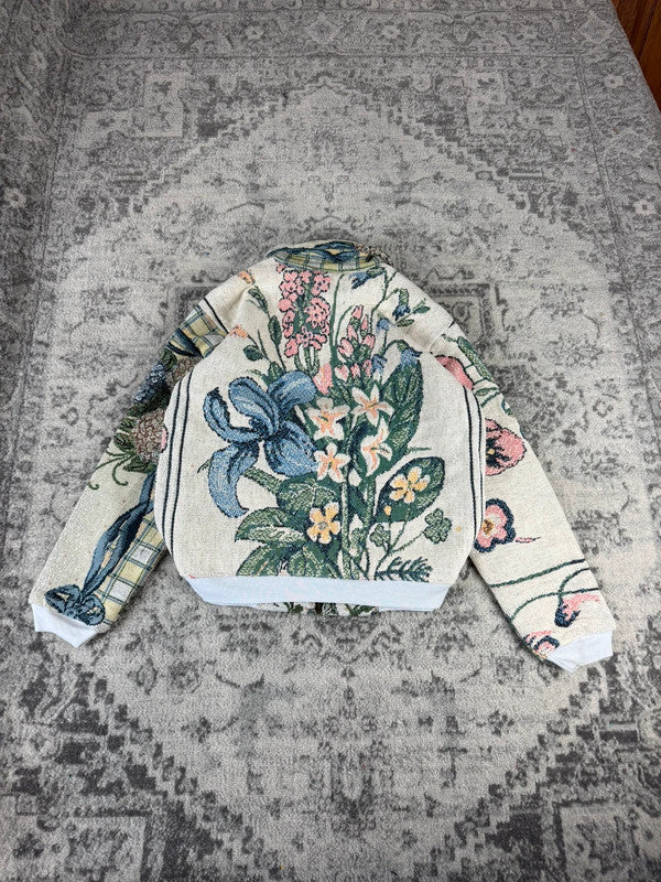 Veste en tapisserie design unique vintage fait main upcyclé retravaillé tissé taille M n•720