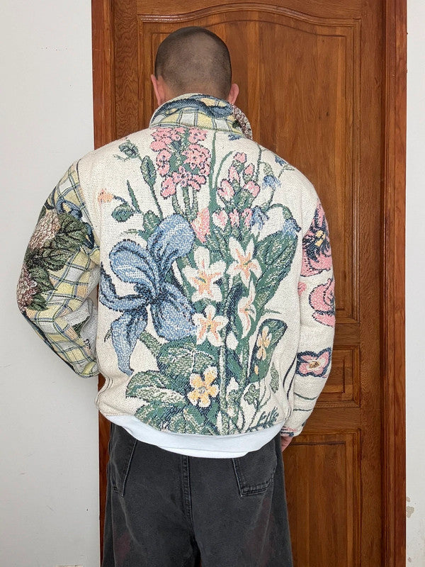 Veste en tapisserie design unique vintage fait main upcyclé retravaillé tissé taille M n•720