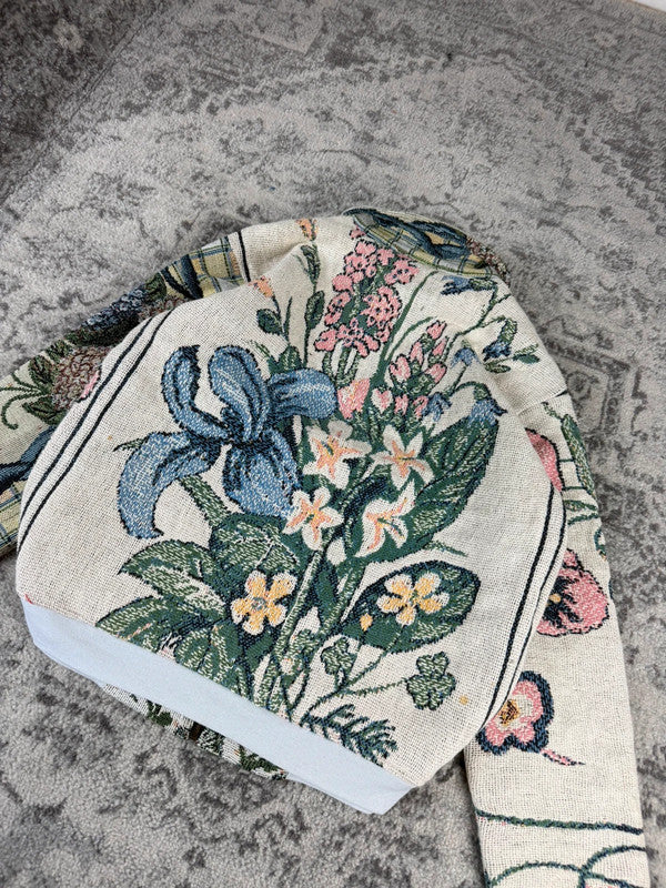 Veste en tapisserie design unique vintage fait main upcyclé retravaillé tissé taille M n•720