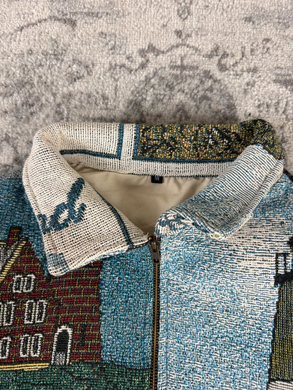 Veste en tapisserie design unique vintage fait main upcyclé retravaillé tissé taille M n•722
