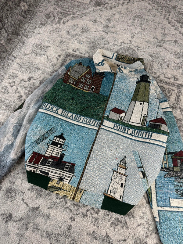 Veste en tapisserie design unique vintage fait main upcyclé retravaillé tissé taille M n•722