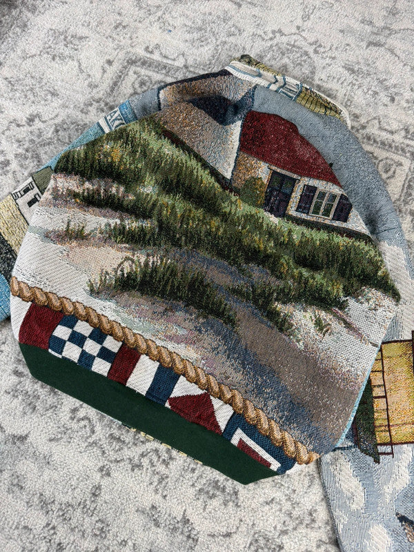Veste en tapisserie design unique vintage fait main upcyclé retravaillé tissé taille M n•722